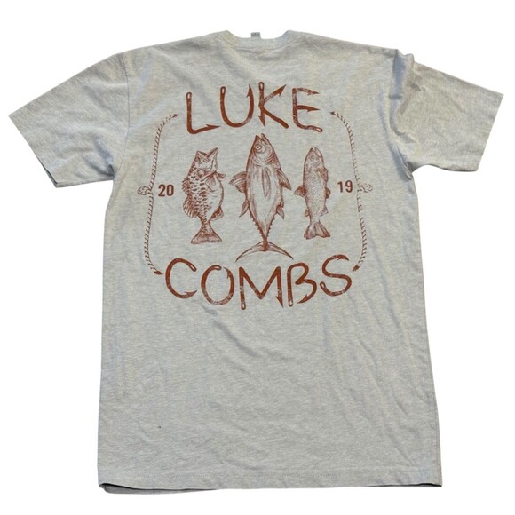 Luke Combs 2019 Concert Tour Crew Neck Men’s S Gray T-Shirt Fishing Lures - Picture 2 of 4